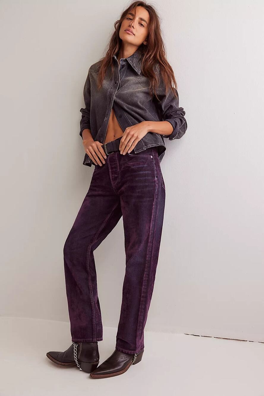NWT FREE PEOPLE We The Free First Class Relaxed Flocked Velvet Jeans $248 SZ 30